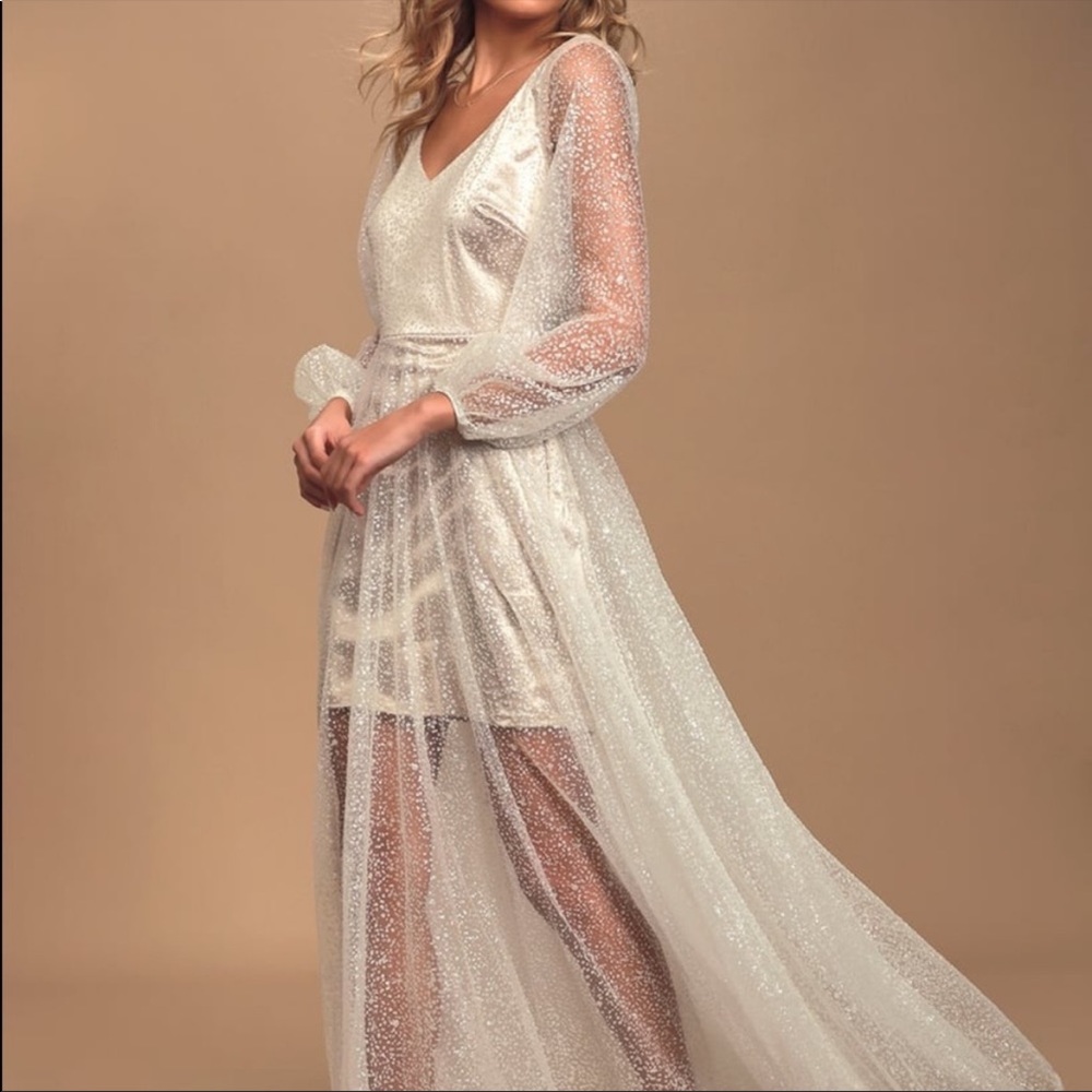 Play My Song Ivory and Champagne Long Sleeve Maxi Dress from Lulus